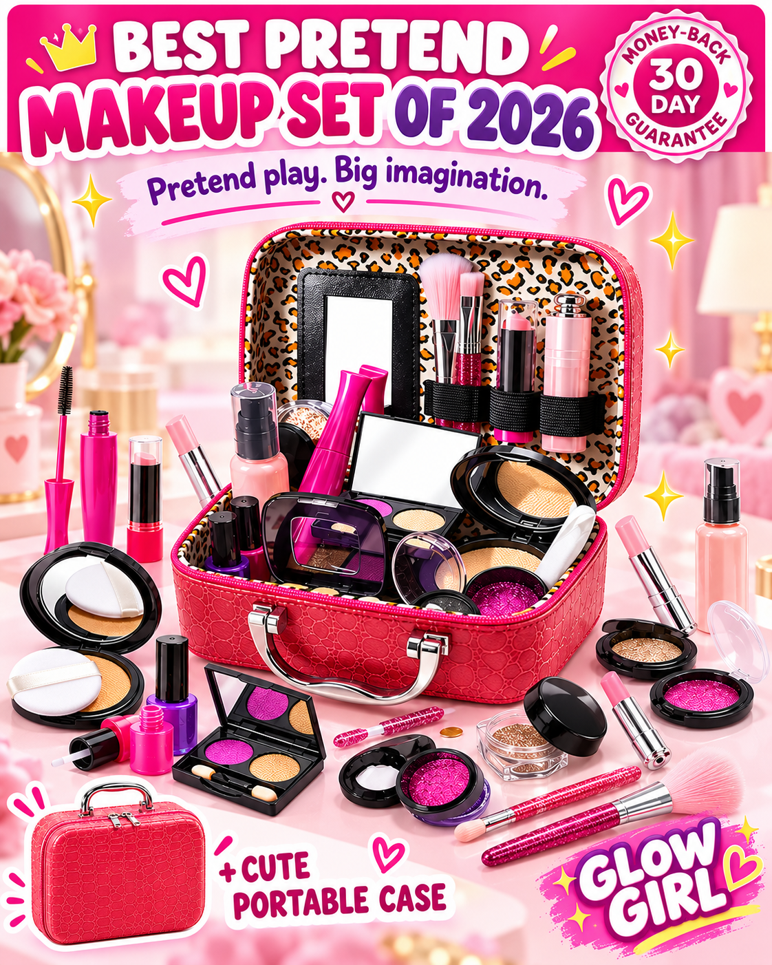 Glow Girl pretend makeup set in portable case